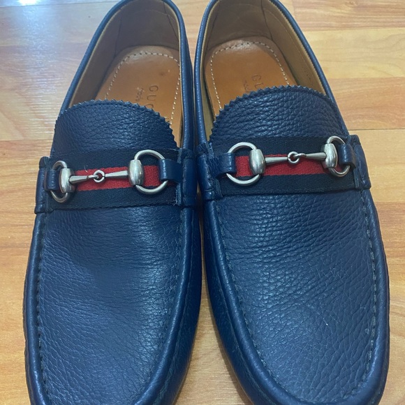 Gucci Damo Leather Horsebit Driver Navy 